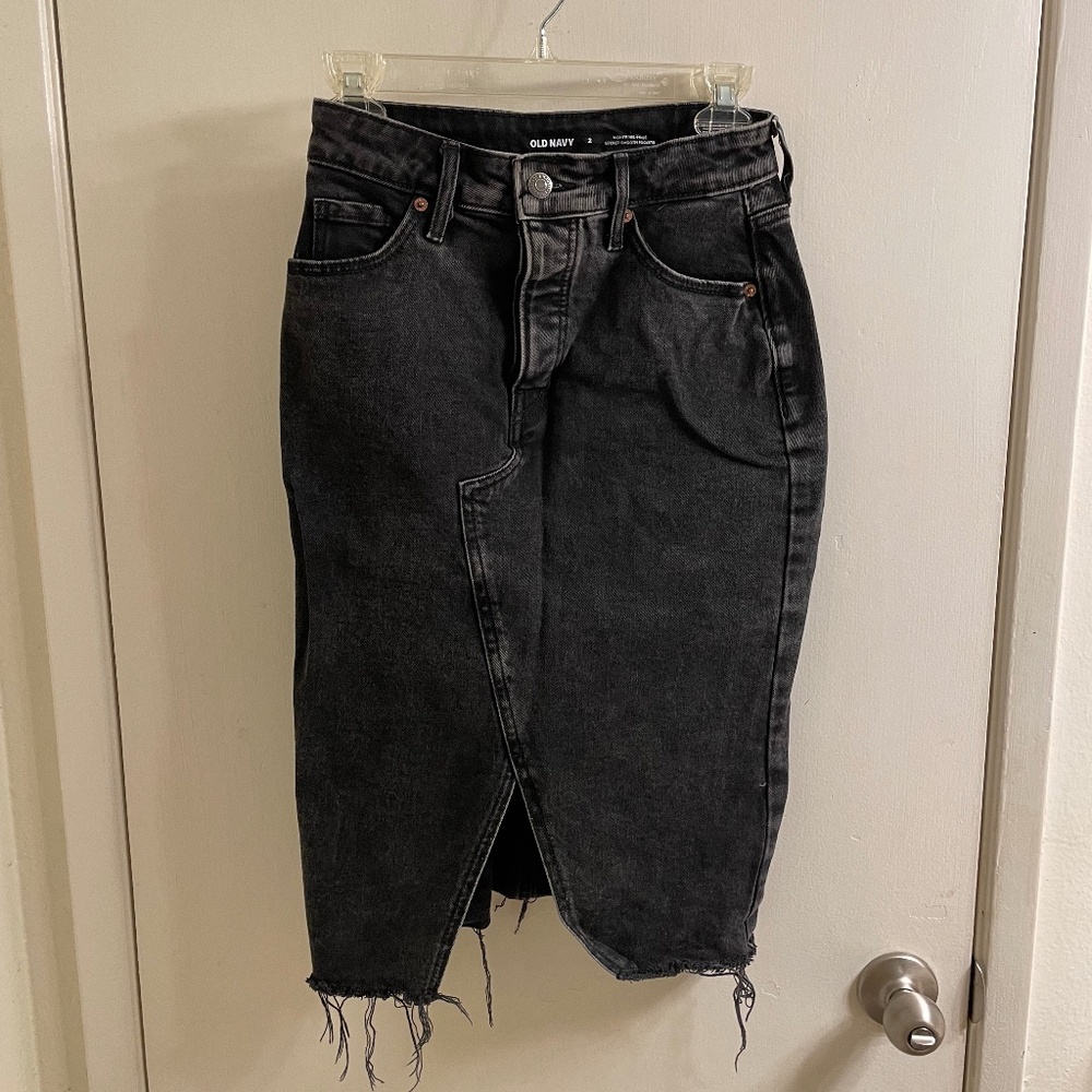 Distressed Denim Midi Skirt